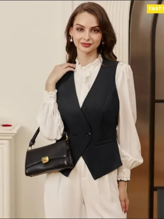 Sleeveless V-Neck Waistcoat Vest Lightweight Business Casual Adjustable Back - Picture 6 of 7